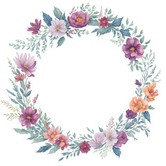 Purple Pink Flower Wreath Watercolor Style