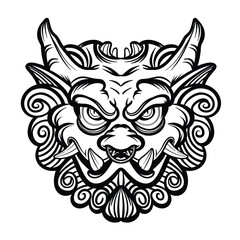 Lion head, dragon head, tattoo design.Hand drawn.