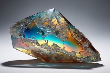 Close up photo of beautiful crystal diamond glass with some rays.