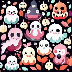 HALLOWEEN, ghosts, pastel colors, vector