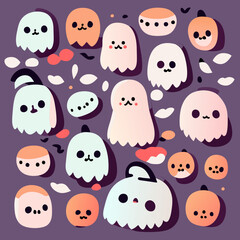 HALLOWEEN, ghosts, pastel colors, vector