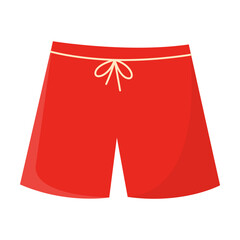 Red male swimsuit with stripes vector illustration. Red men shorts on white background. Holiday, summer, swimming concept
