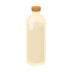 Oil glass bottle vector illustration. Cartoon drawing of cooking oil or milk, white liquid in bottle isolated on white background. Organic food, culinary concept