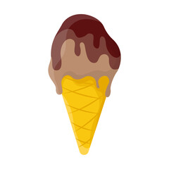Chocolate ice cream illustration. Brown ice cream on white background. Summer, heat, refreshment concept