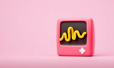 Heart Rate monitor on pink background. measuring beats machine, Heartbeat measure, pulse beat measure, medical healthcare concept. 3d render illustration.