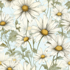 Fototapeta premium Daisy Pattern Seamless Background, generative with Ai