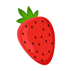 Whole ripe or juicy strawberry vector illustration. Cartoon drawing of healthy food or red berry with leaf isolated on white background. Organic food, healthy eating concept