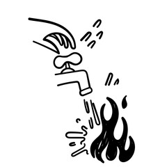 Obraz premium hand drawn doodle put out the fire with water illustration