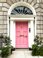 A famous pink painted Georgian door in Dublin, Ireland