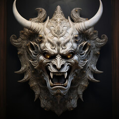 The mask of the demon in the Chinese style on the wall
