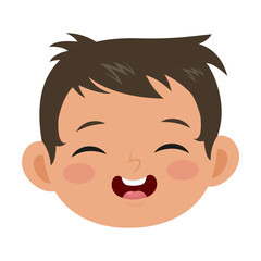 Happy face of boy vector illustration. Cute facial expression of child, kid smiling and laughing isolated on white background. Childhood, emotions concept