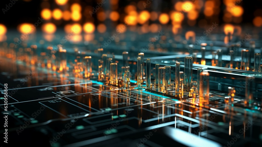 Poster computer futuristic high tech circuit board with microcircuits and electronic chips with transistors