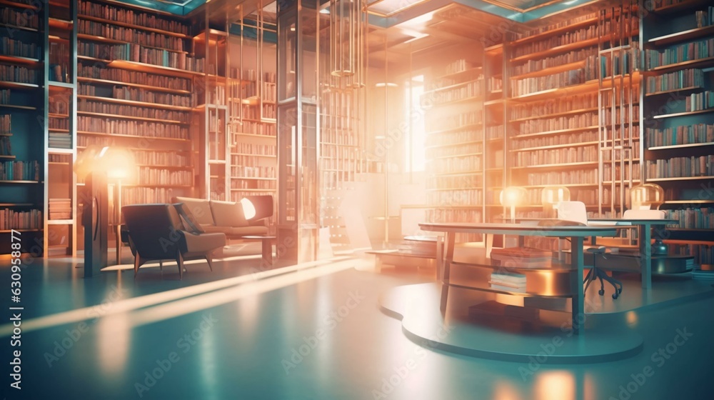 Aufkleber large library with many books and bookshelves for learning with knowledge. ai generated