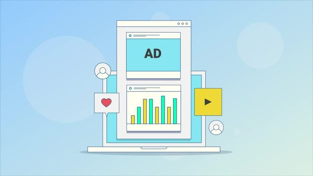 Social media analytics. Social media ad campaign report. Website traffic analysis. Data driven marketing concept. Animation video clip.