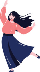 Hand Drawn happy woman dancing in flat style