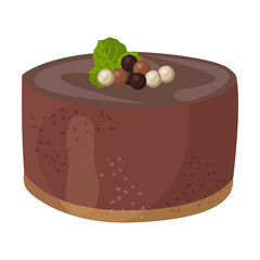 Chocolate cake vector illustration. Cartoon drawing of glazed cake from chocolate isolated on white background. Bakery, food concept