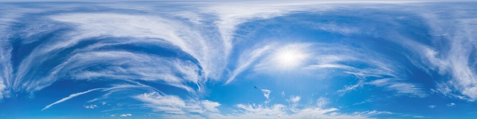 Blue summer sky panorama with light Cirrus clouds. HDR 360 seamless spherical panorama. Full zenith...