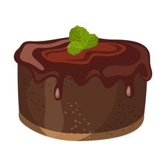 Chocolate cake with topping vector illustration. Cartoon drawing of glazed cake from chocolate isolated on white background. Bakery, food concept