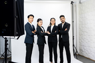 Group of businessman and woman photoshoot. Business Teamwork discussion in studio