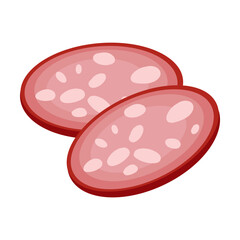 Cut salami slices illustration. Cartoon drawing of pepperoni or meat product isolated on white background. Food, meat, shopping concept