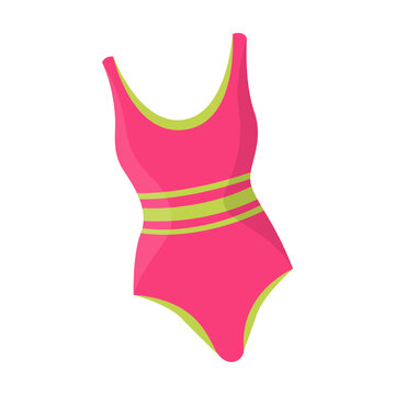 Pink swimsuit for women vector illustration. Cartoon drawing of striped swimming suit for females, clothes for beach isolated on white background. Summer, fashion, vacation concept