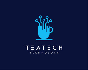 Fototapeta na wymiar Tea Tech Blue Logo Design