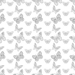 Vector linear pattern with black white butterflies