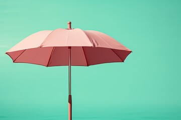 Fototapeta na wymiar Pink Beach Umbrella On An Isolated Green Background, Generative AI