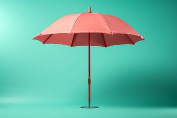 Pink Beach Umbrella On An Isolated Green Background, Generative AI