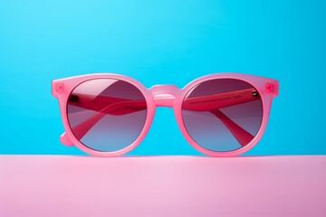 Pink Sunglasses On An Isolated Blue Background, Generative AI