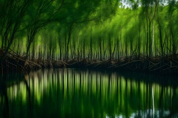 Trees in the forest on the river. AI-Generated