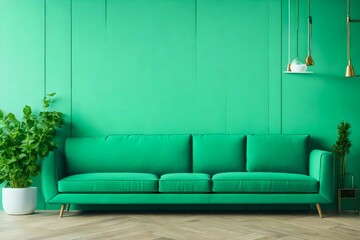 green sofa in a room. AI-Generated