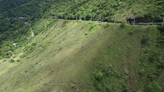 Drone flight ascending towards La Elvira sector, Route 18 : Cali valle Colombia 