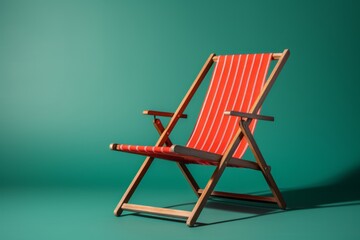 Red Beach Chair On An Isolated Green Background, Generative AI
