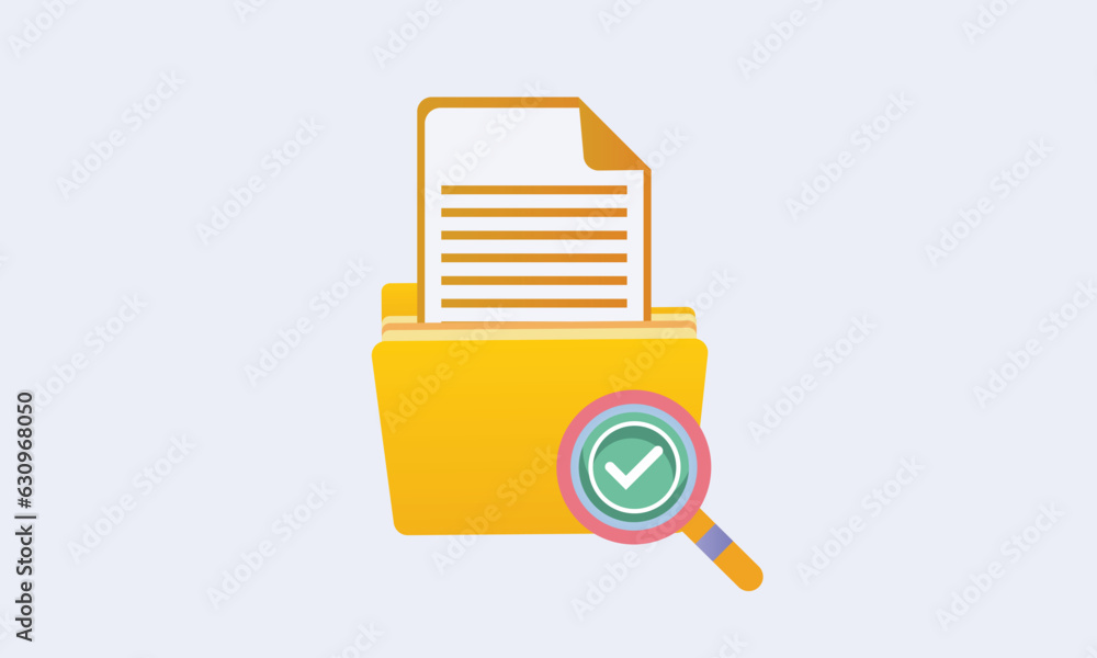 Poster magnifying glass and yellow folder with files document search concept.on white background.vector des