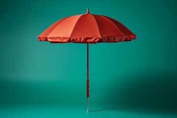 Obraz premium Red Beach Umbrella On An Isolated Green Background, Generative AI