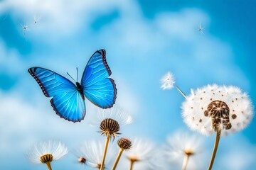 Blue butterfly on a flower. . AI-Generated
