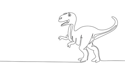 One line continuous velociraptor. Line art of dinosaur concept banner. Outline vector illustration.