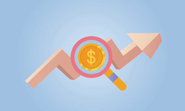 Dollar cost growth or rising price. concept of mutual benefit.on blue background.Vector Design Illustration.