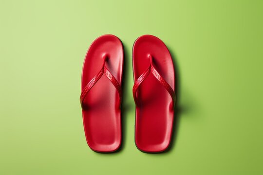 Red Flip Flop On An Isolated Green Background, Generative AI