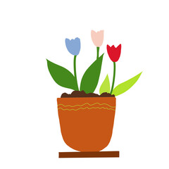 The flowers are in cute pots.