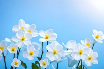 spring flowers on blue background. AI-Generated