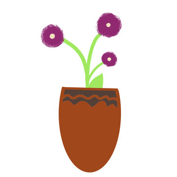 The flowers are in cute pots.