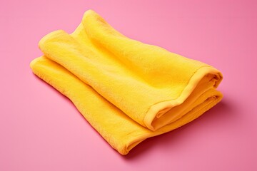 Yellow Beach Towel On An Isolated Pink Background, Generative AI