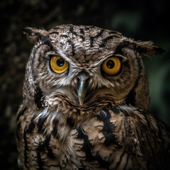 An avian wonder, an owl perched on a woodland floor, a master hunter in its natural environment. AI Generative.