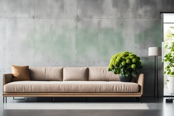 White sofa and grey wall. AI-Generated