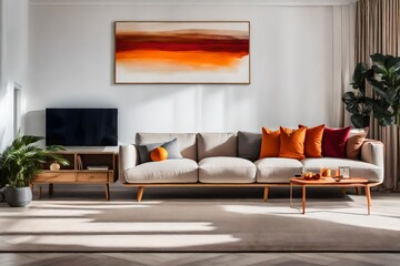Orange-white interior design. AI-Generated