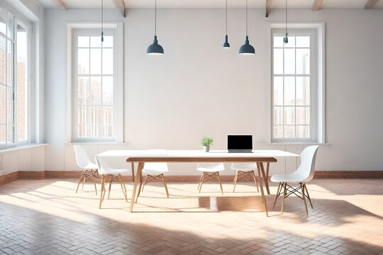 Dinning table with white chairs.. AI-Generated