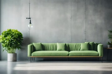 Light green sofa and grey wall of modern living room. AI-Generated