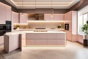 Fototapeta na wymiar modern kitchen interior with fireplace Created by AI